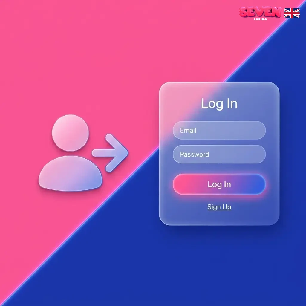 Seven Casino UK login page showing sign-in panel with email, password fields and two-factor authentication prompt