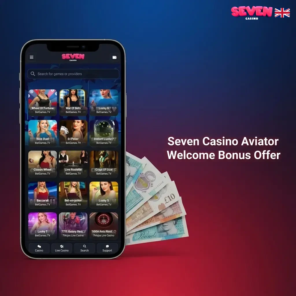 Seven Casino Aviator welcome bonus offer up to 450% worth £6,500 for new players on casino games