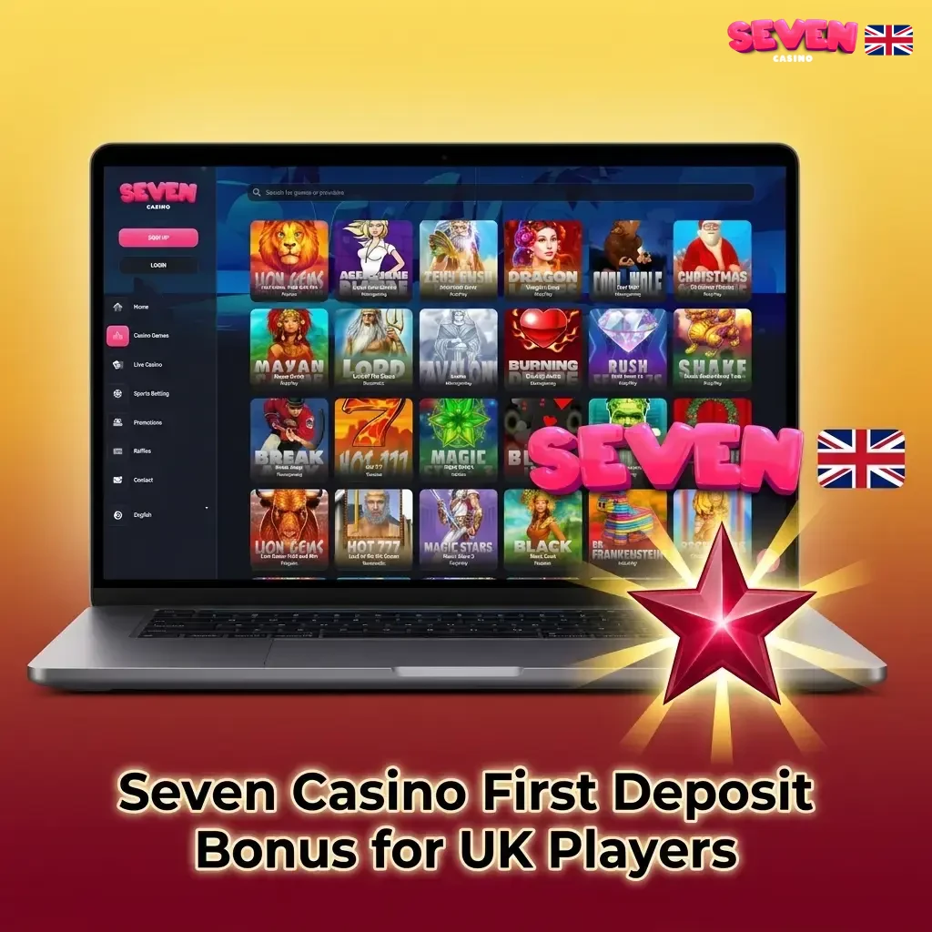 Seven Casino UK first deposit bonus up to 450% with max £6,500 boost for casino games, slots, and sports betting