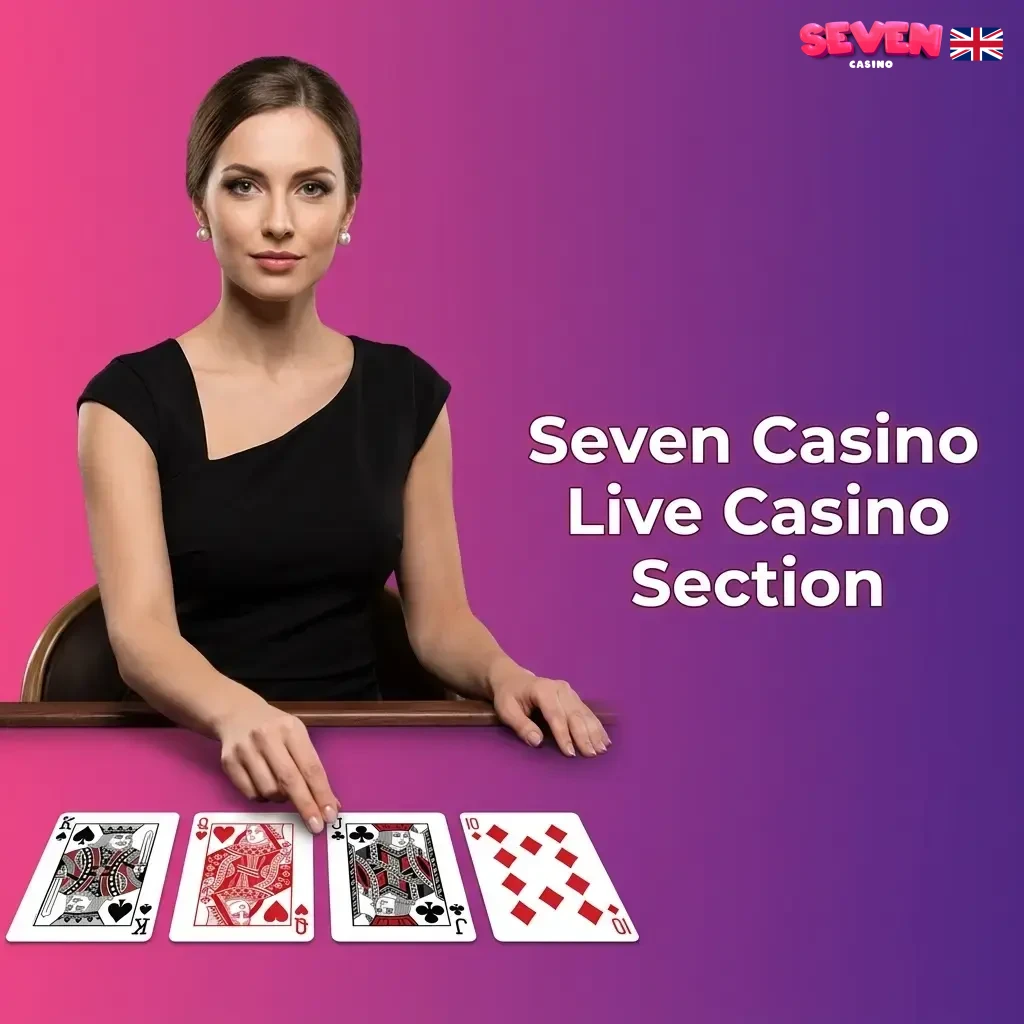 Seven Casino live casino lobby with professional dealers streaming roulette, blackjack, baccarat, and game shows in HD