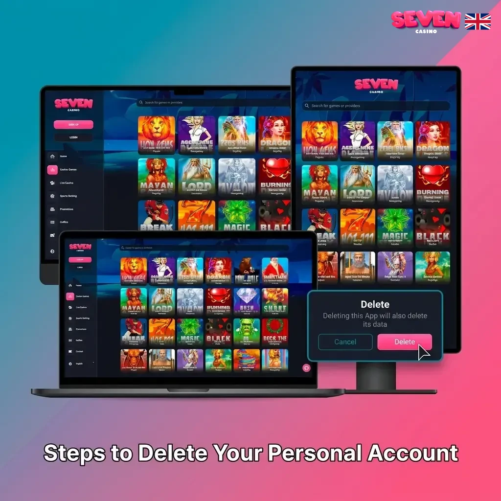 Seven Casino account deletion steps showing how to close or deactivate your account via settings or customer support