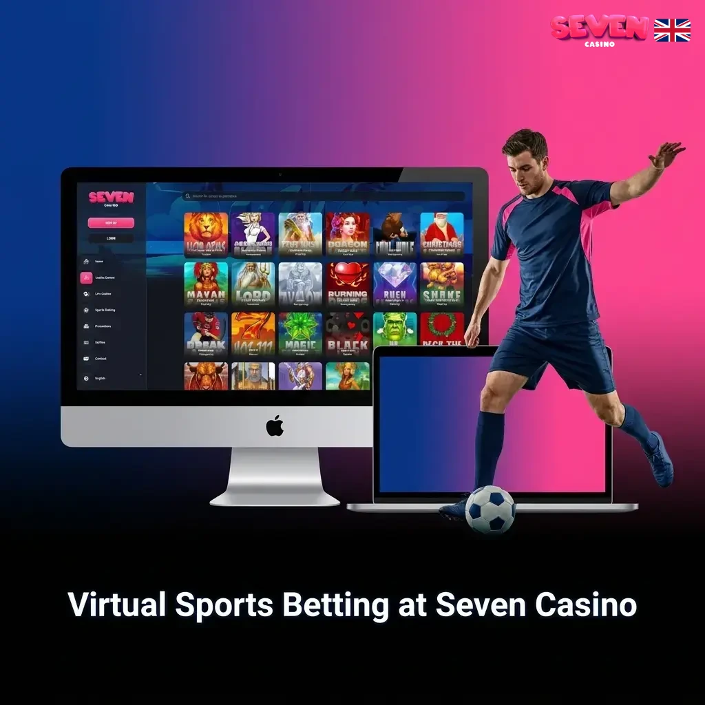 Virtual sports betting options at Seven Casino including football, horse racing, basketball, tennis and motor racing available 24/7
